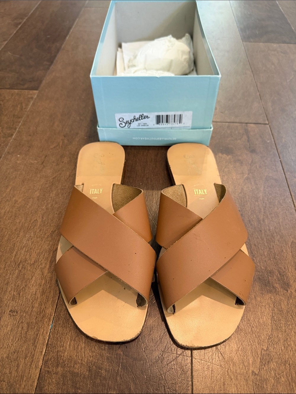 Seychelles Tan Leather Crisscross Slide Sandals